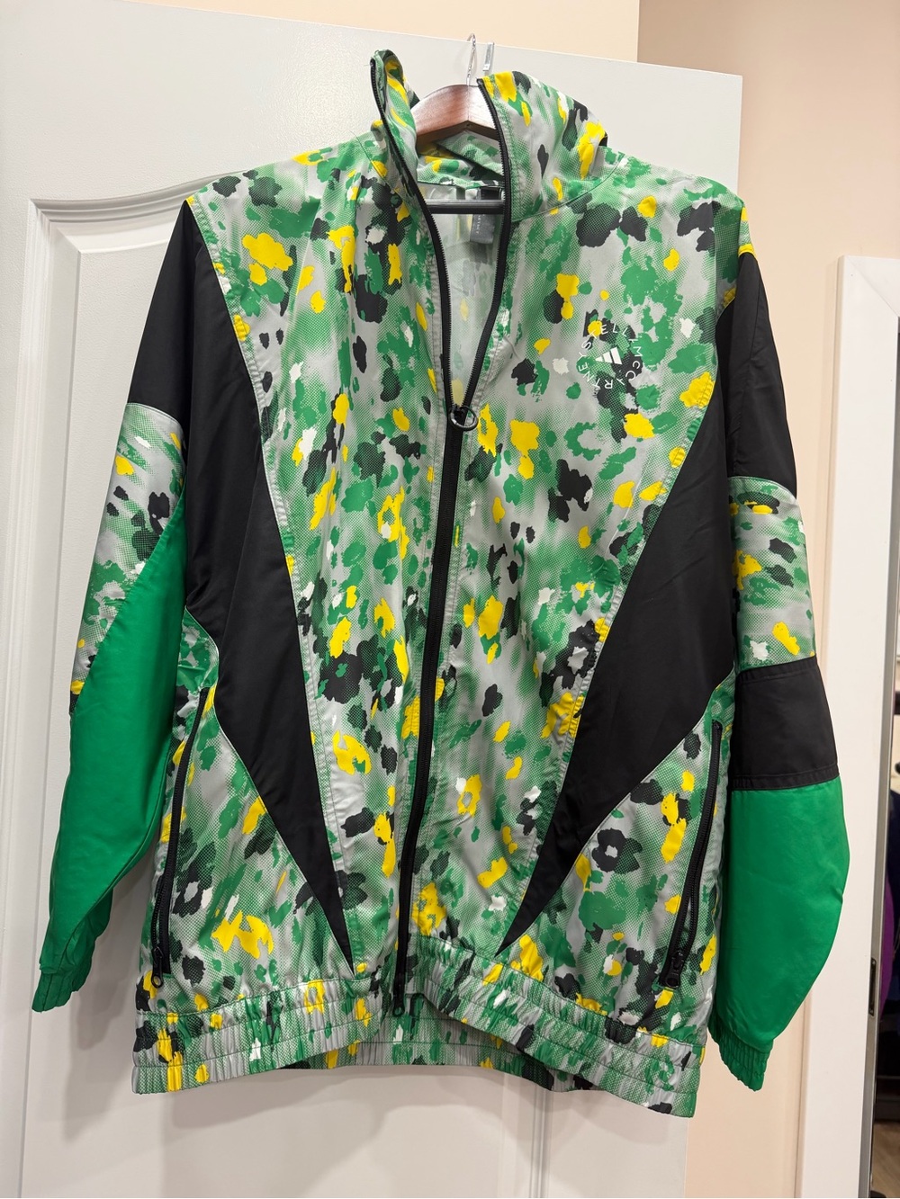 adidas Green Camo Windbreaker with Black Trim and Yellow Accents